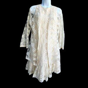 Vintage 1960s Saba California Lace Dress Set Size S Wedding Neutral A-line